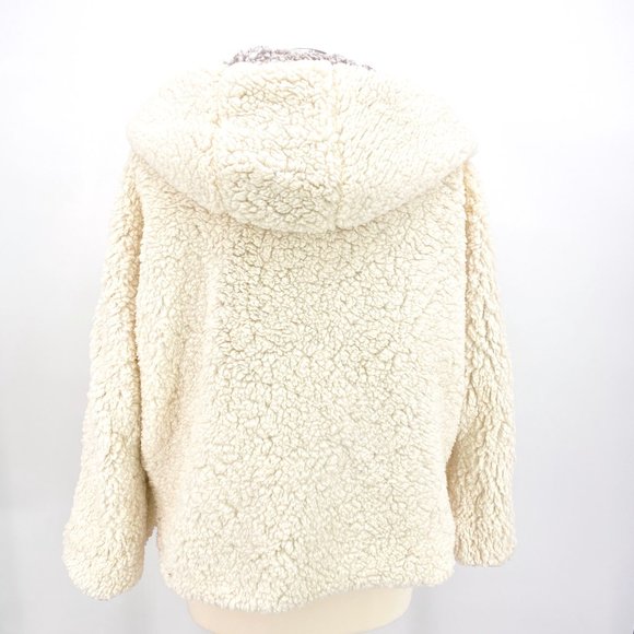 Reversible Teddy Sherpa Fur Open Front Hoodie Jacket With Pockets Cream NWT - Picture 6 of 8